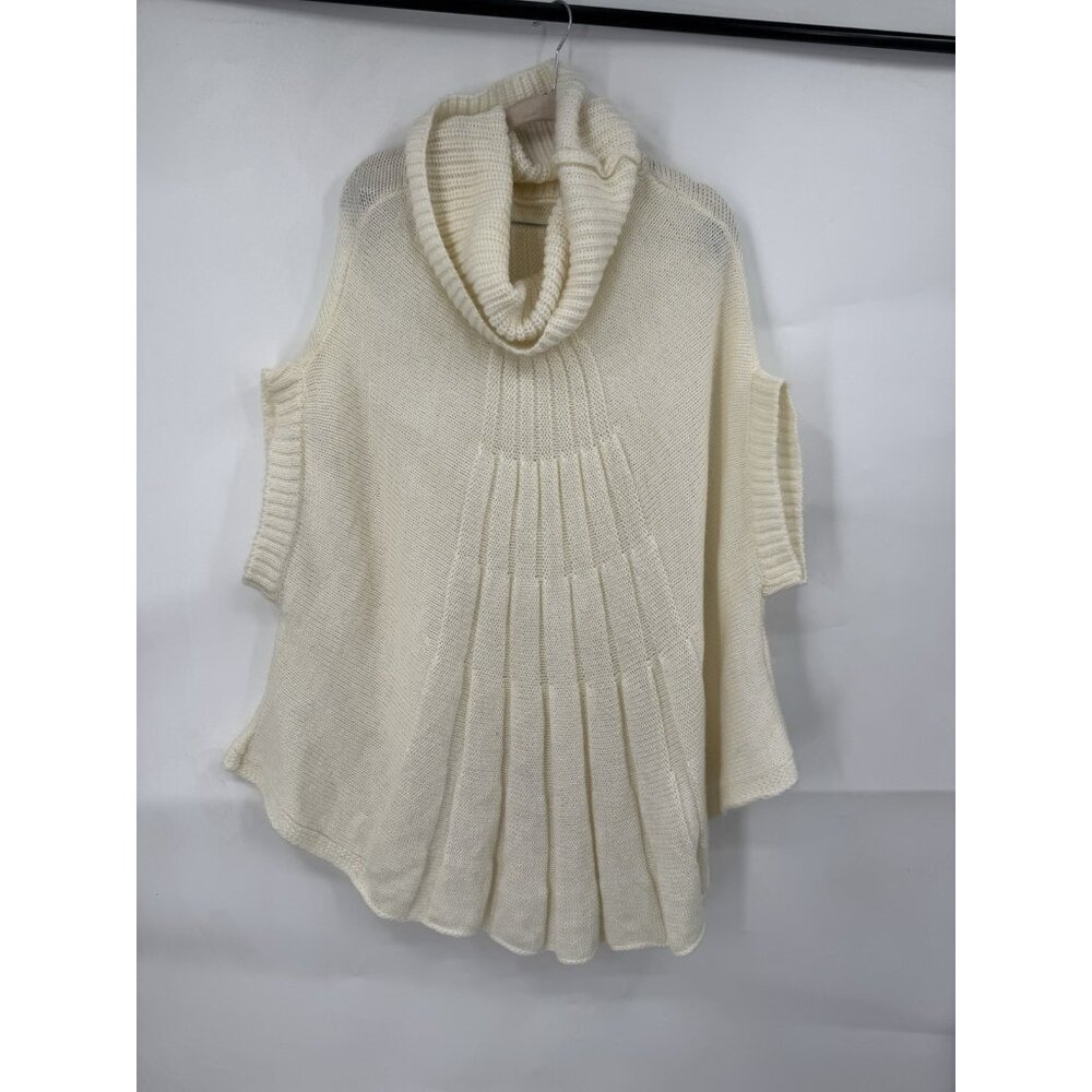 Wool Alpaca Blend Poncho Sweater O/S Ivory Cowl Neck Granolagirl Minimalist‎